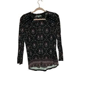 Daniel Rainn Boho Floral Paisley Print Lace Shoulder Top Long Sleeve Size Medium